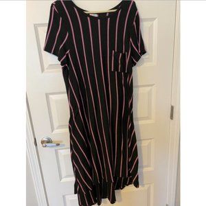 LulaRoe Carly Dress Black w/ pink vertical stripes